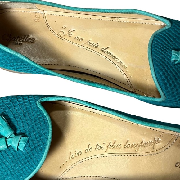Teal Chatelles Leather Snakeskin Flats Slippers Loafer Tassels — 38 US 7 - Picture 4 of 11